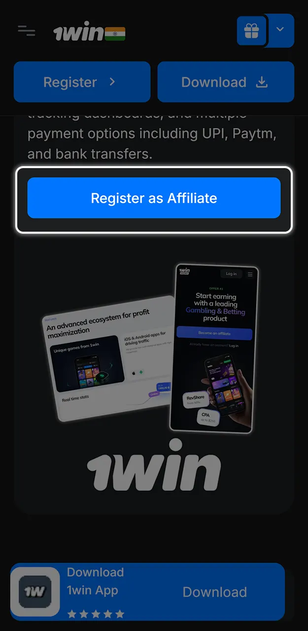 Visit the partners page to apply to join 1win.