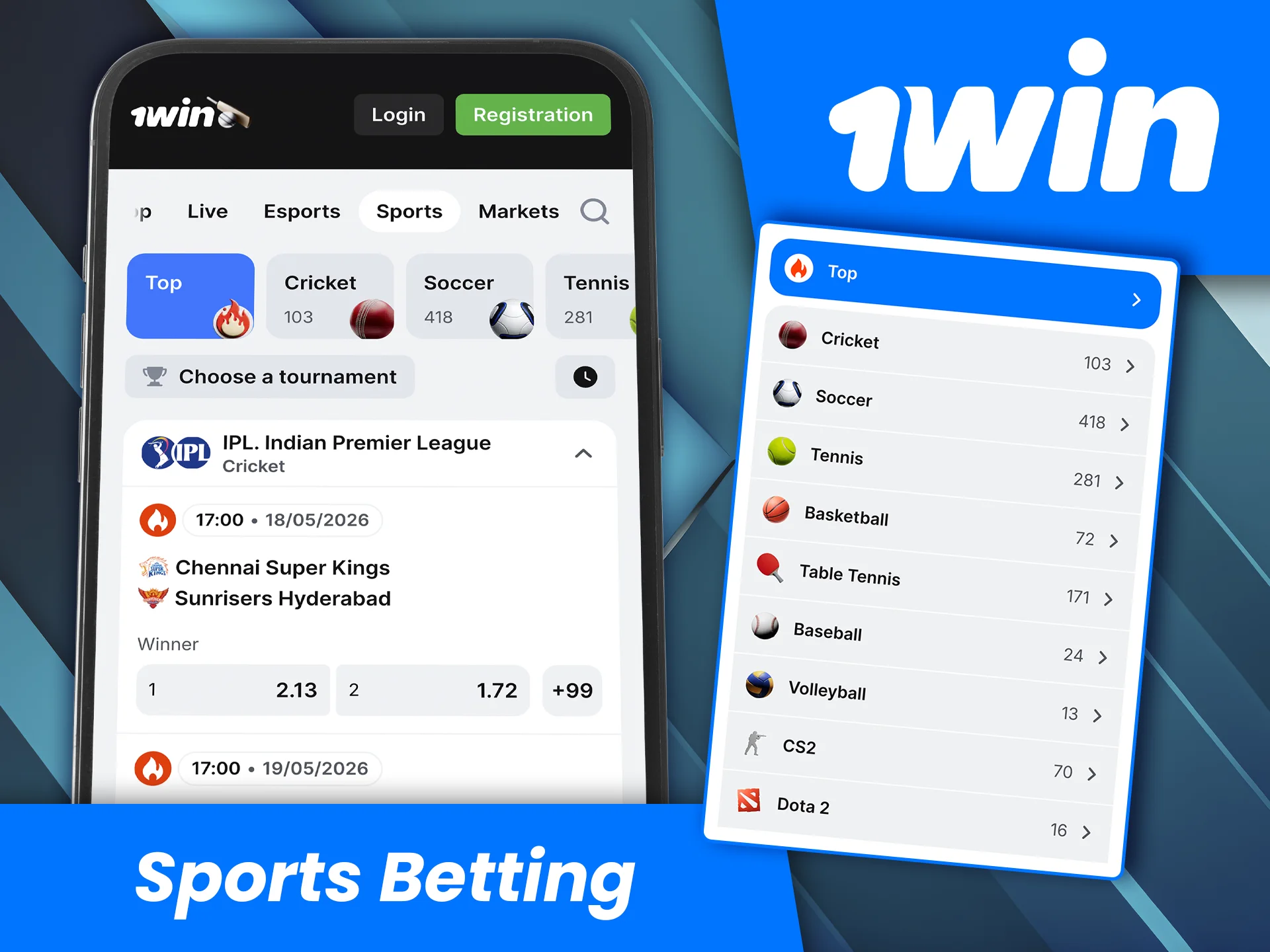 1win offers a wide range of sports for you to bet on.
