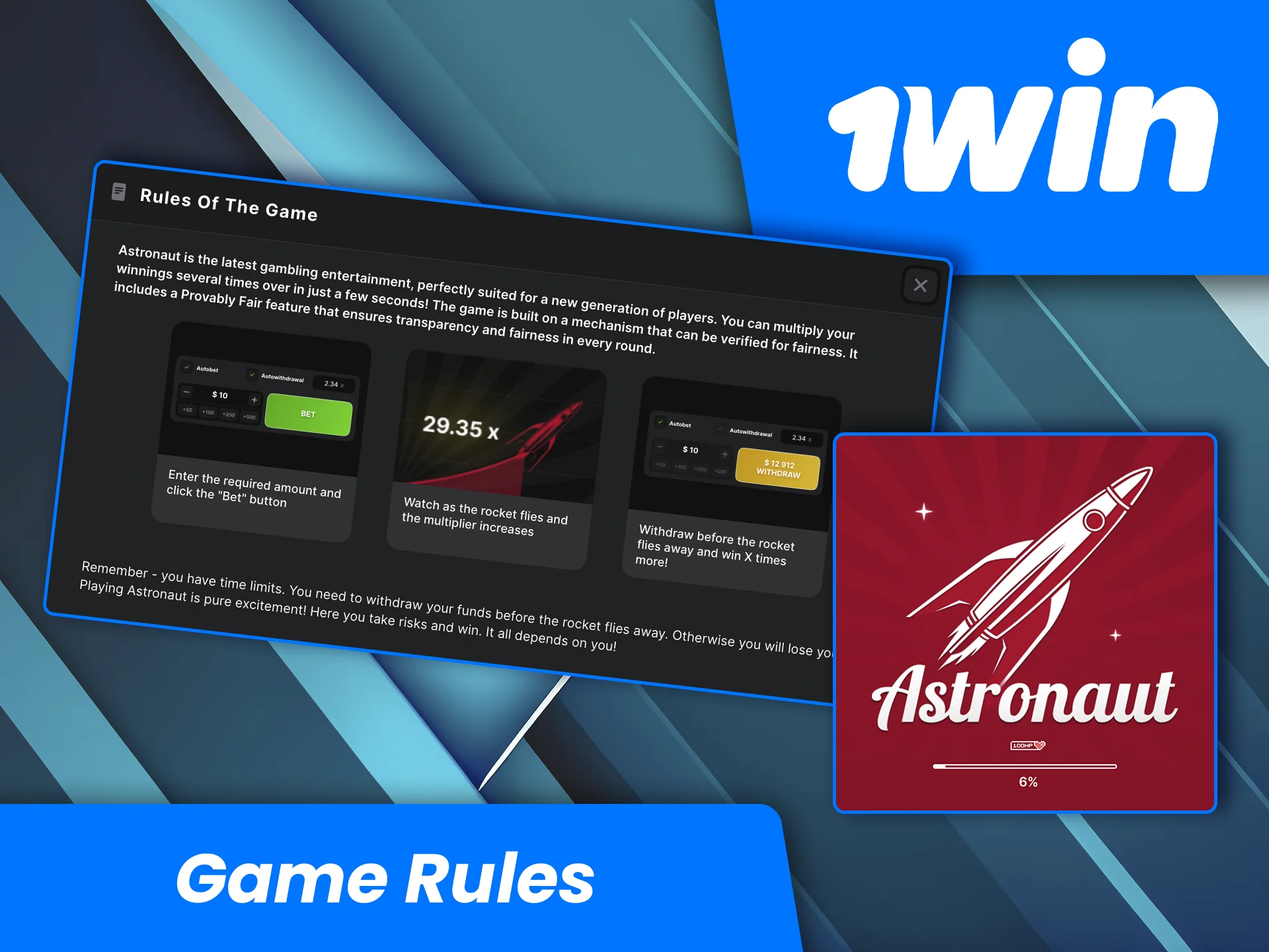 Read the detailed instructions and rules for the Astronaut game from 1win.