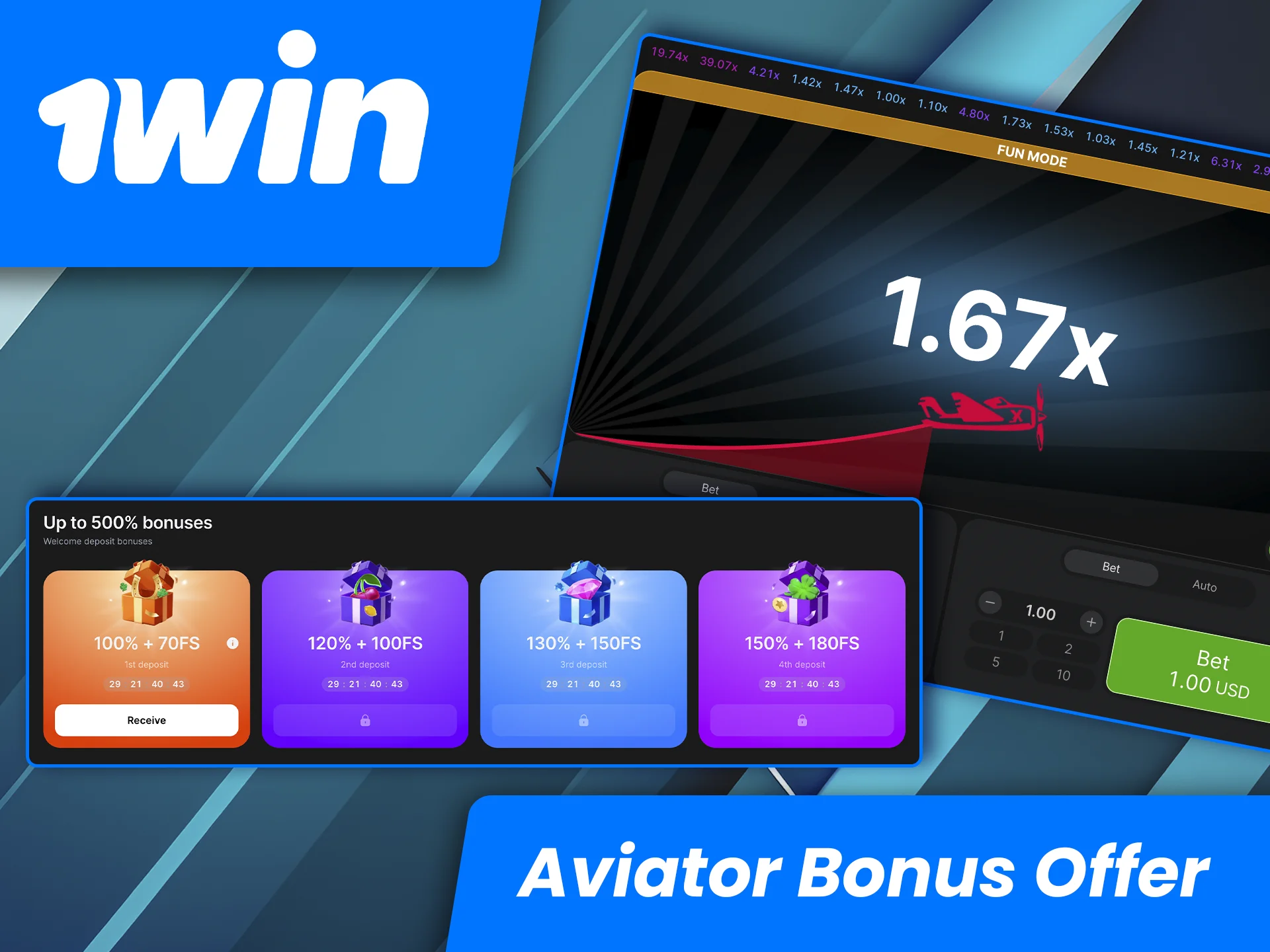 Take advantage of the bonuses from 1win, which will increase your stake and help you get up to speed more quickly.
