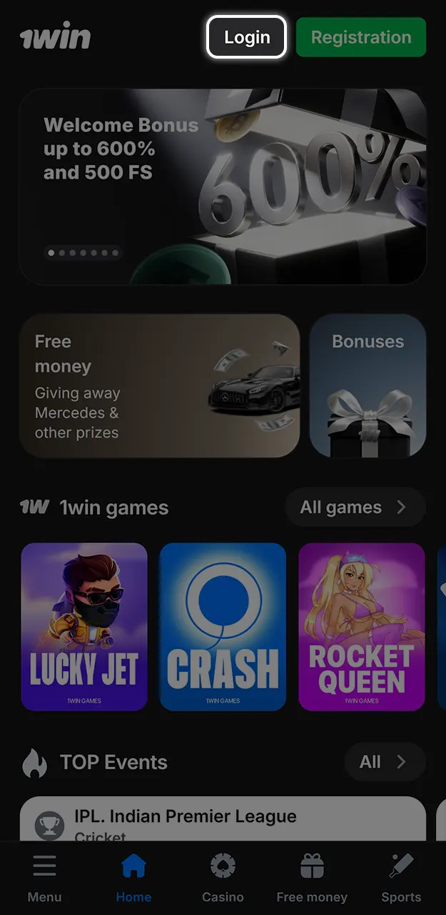 Log in to your account and play Aviator on 1win.