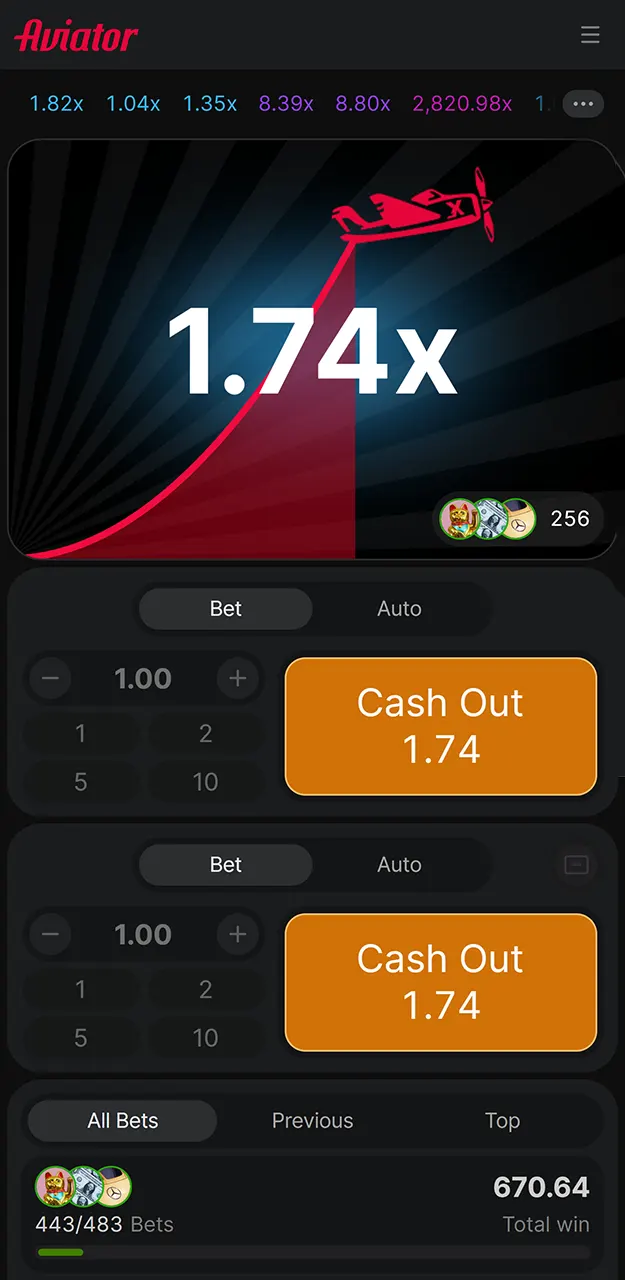 Place your bets and cash out your winnings on Aviator at 1win.