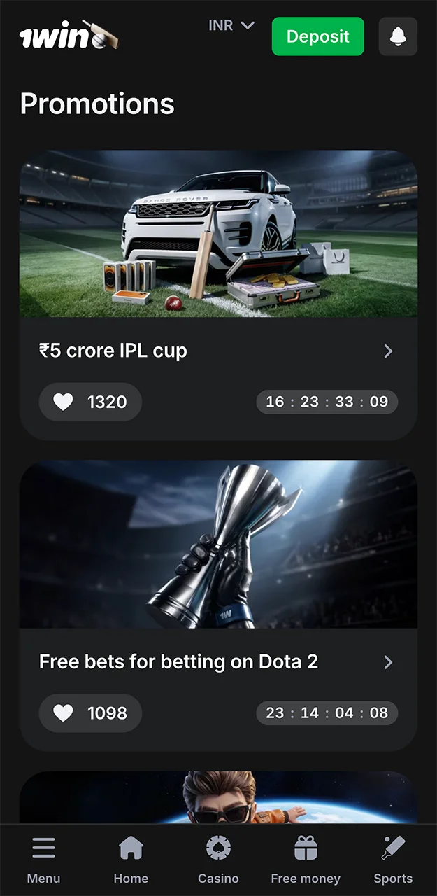 Claim your welcome bonus from 1win as soon as you’ve made a deposit.