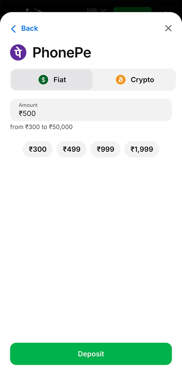 Select PhonePe as your payment method and make your first deposit on the 1win website.