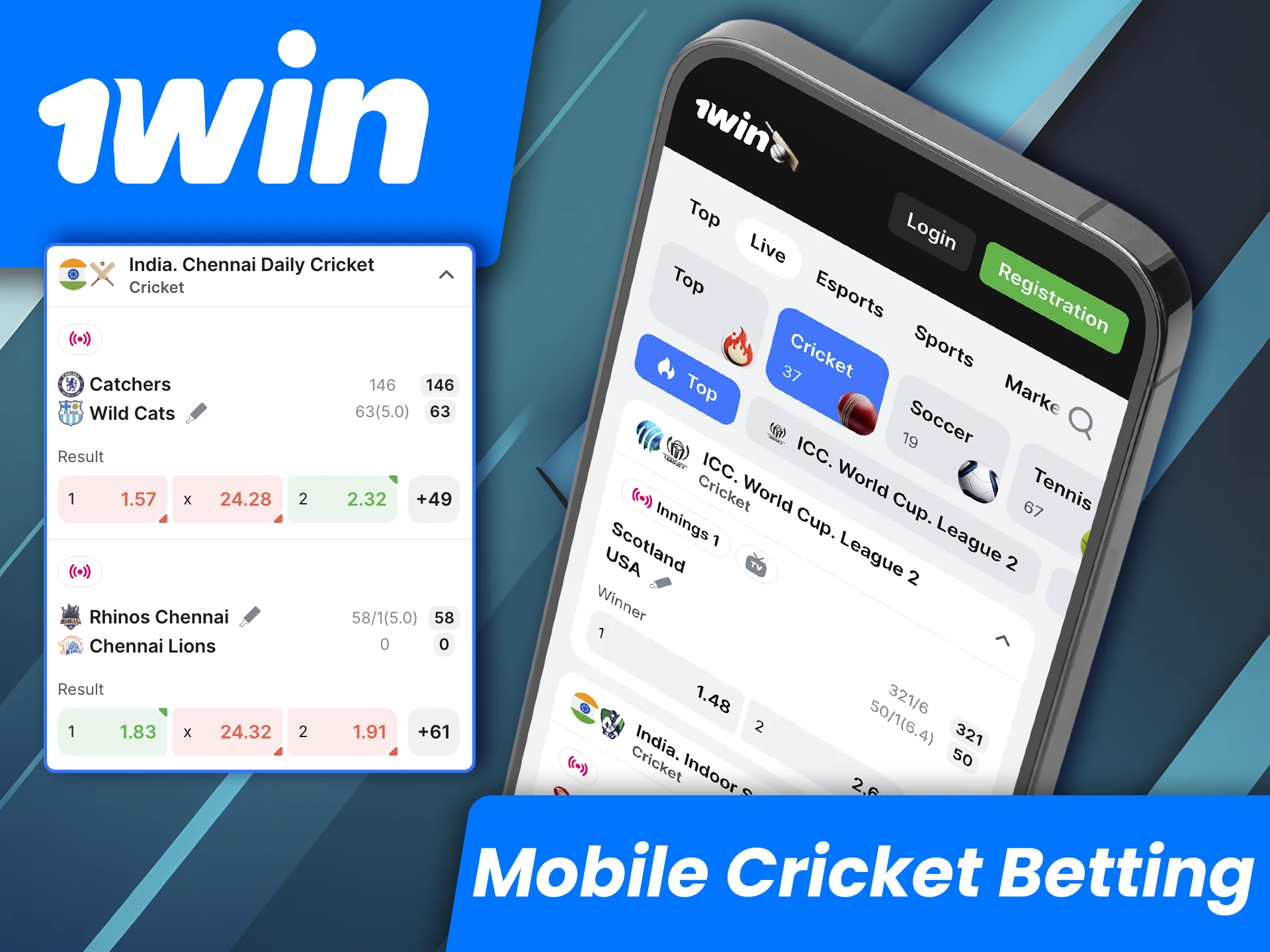 Place your bets on cricket matches using the 1win mobile app.