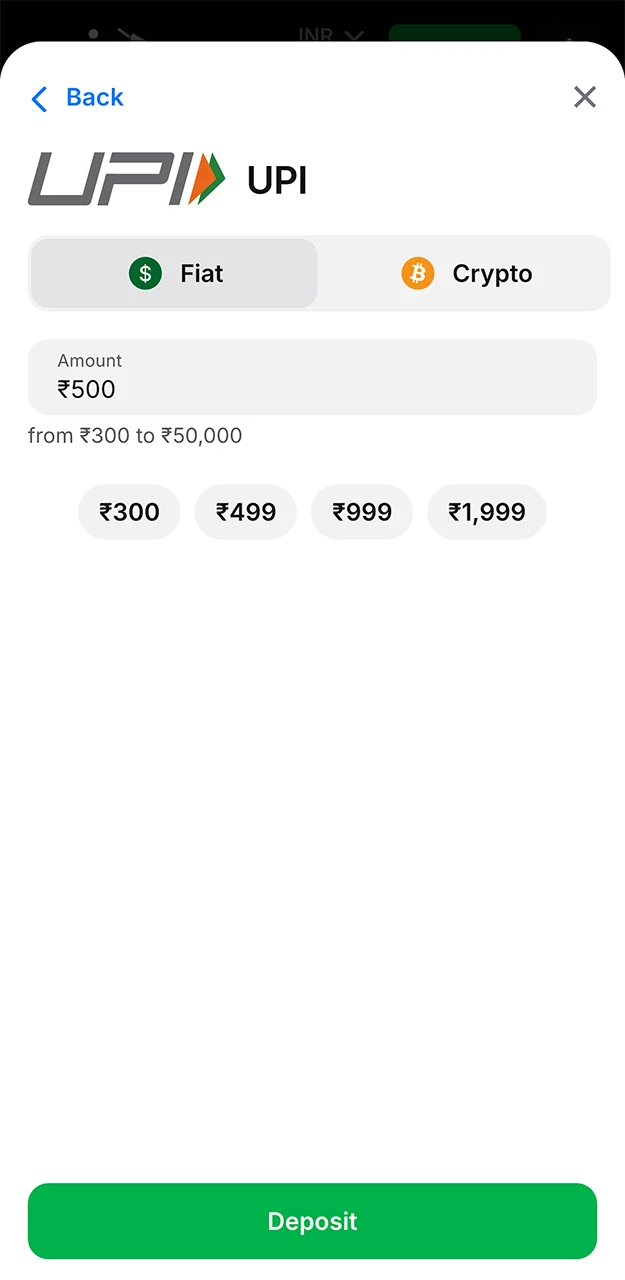 Select the desired deposit amount on the 1win website and make a transaction.