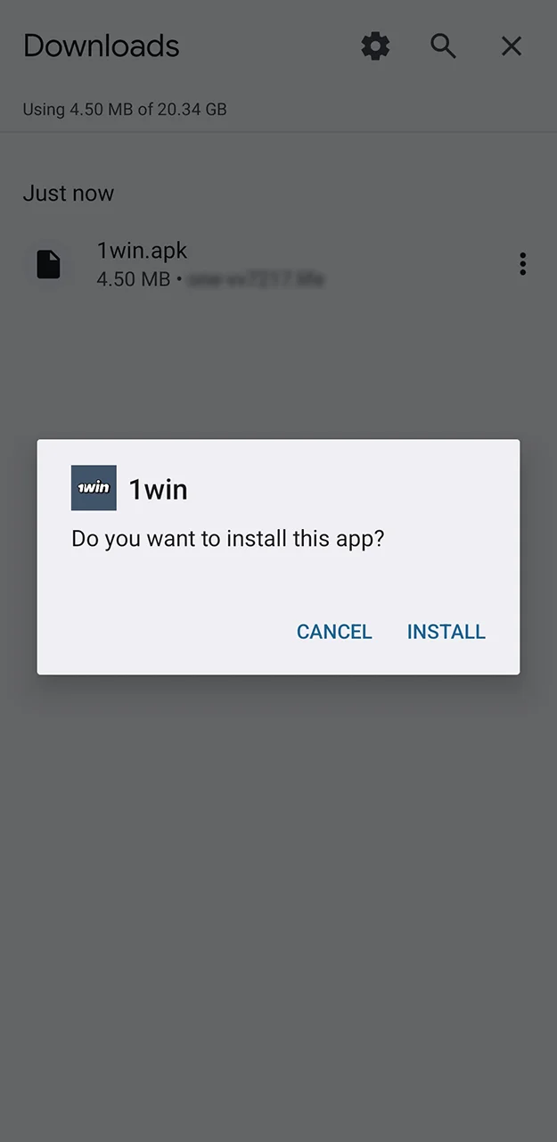 Start the installation process for the 1win app.