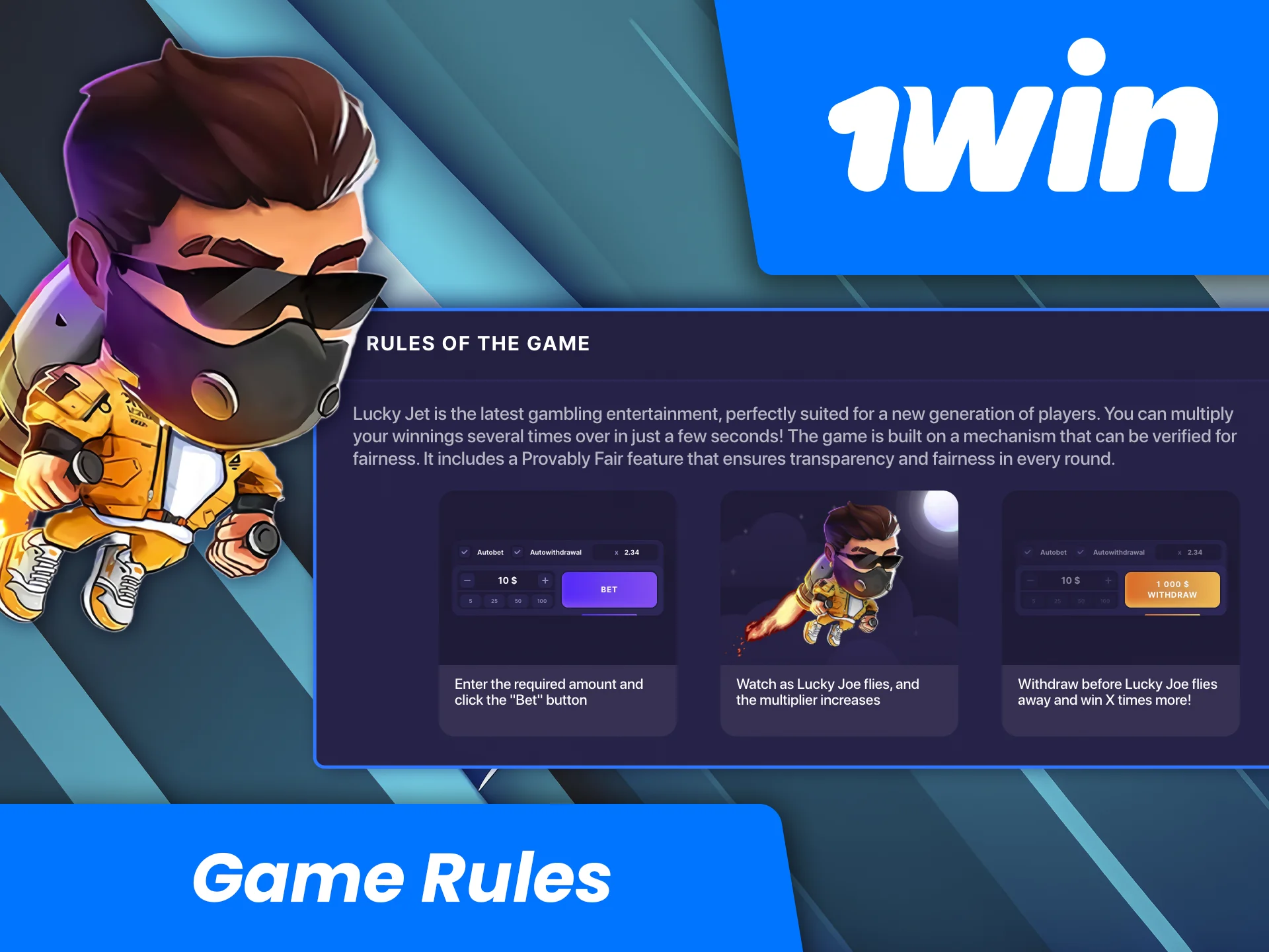Find out about all the key rules of the Lucky Jet game at 1win Casino.