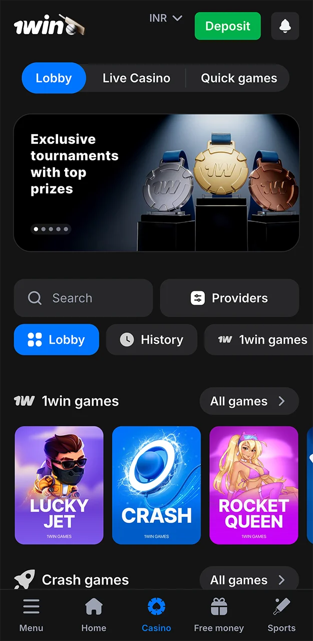 Open the 1win app, familiarise yourself with the interface and launch the Lucky Jet game.