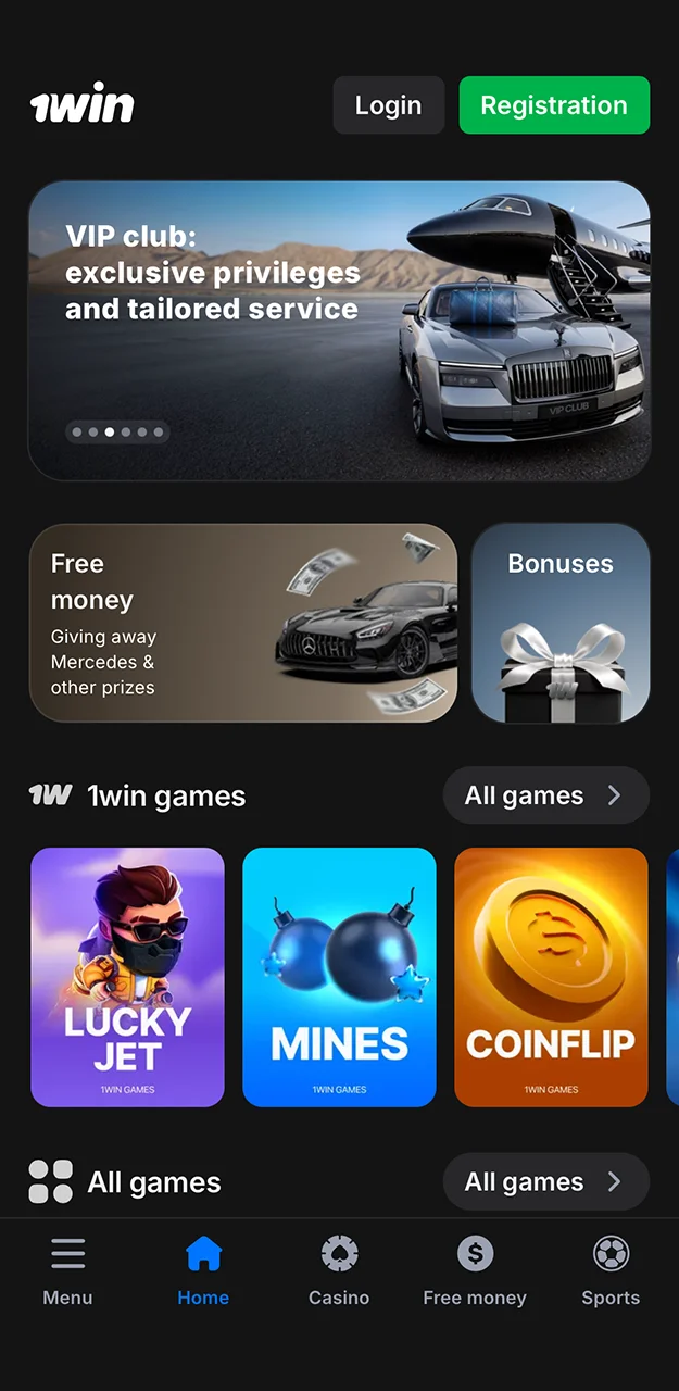 Take a look at the games available on the 1win website and find Lucky Jet in the list.