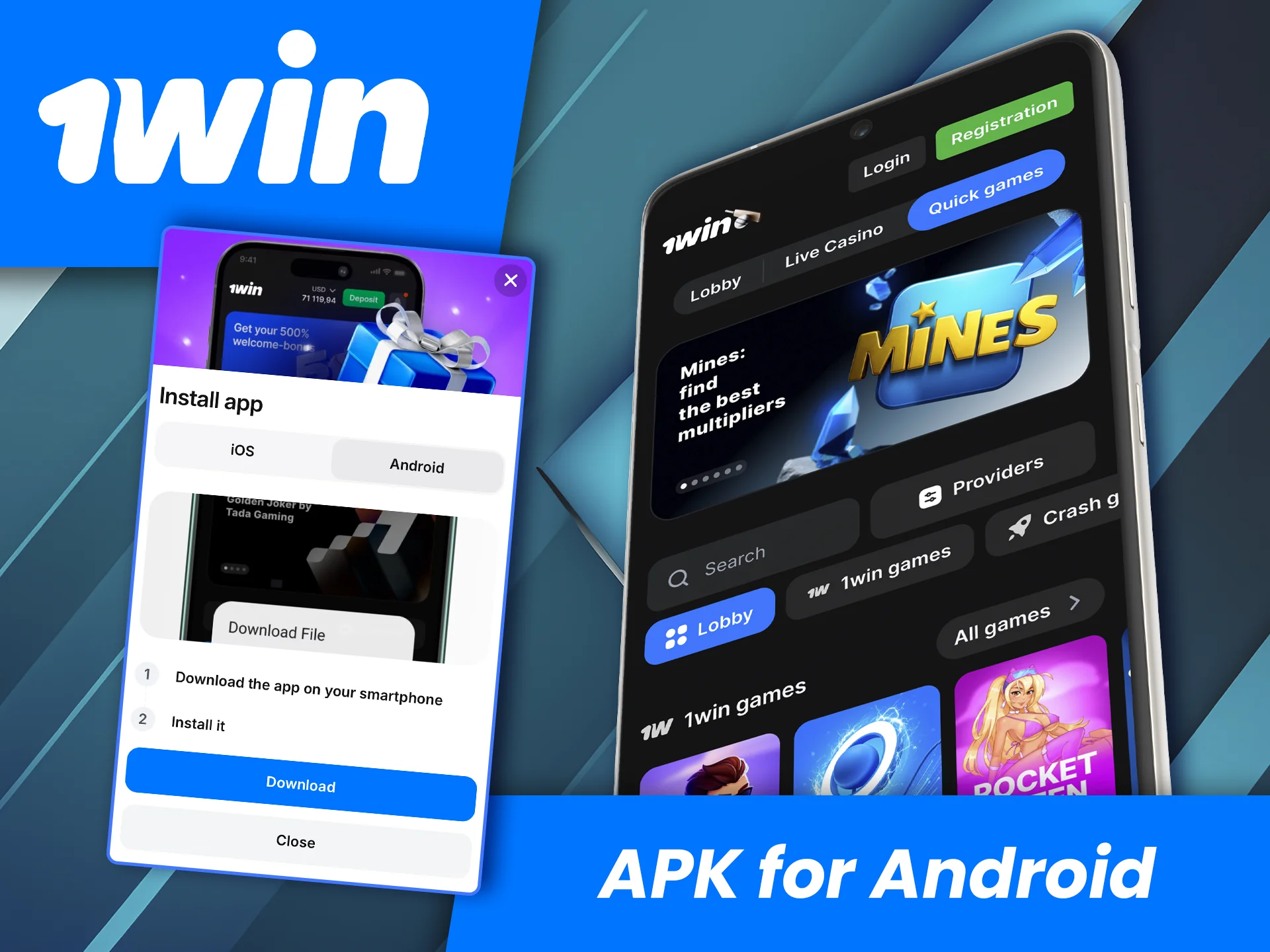 Play Mines via the 1win mobile app.