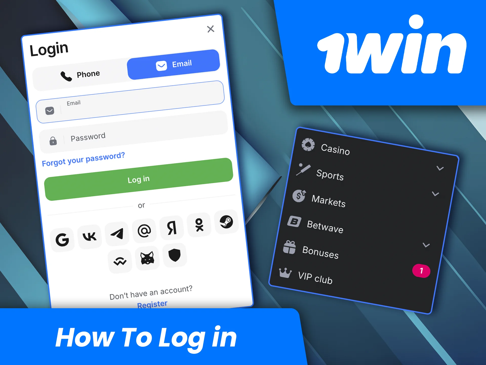 Log in to your account and explore the features of the 1win website.