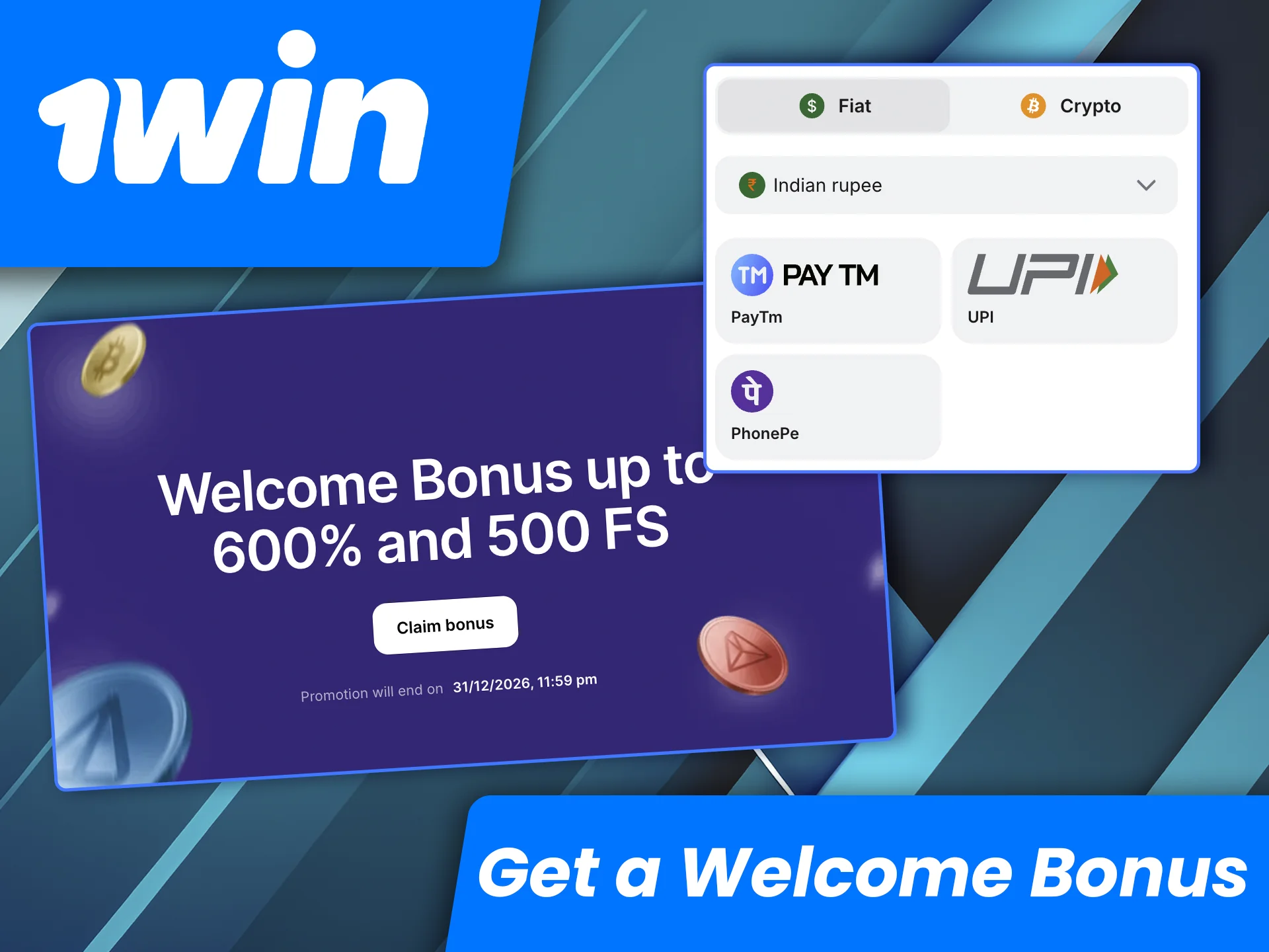 As soon as you’ve registered and made your first deposit, you can claim your welcome bonus from 1win.
