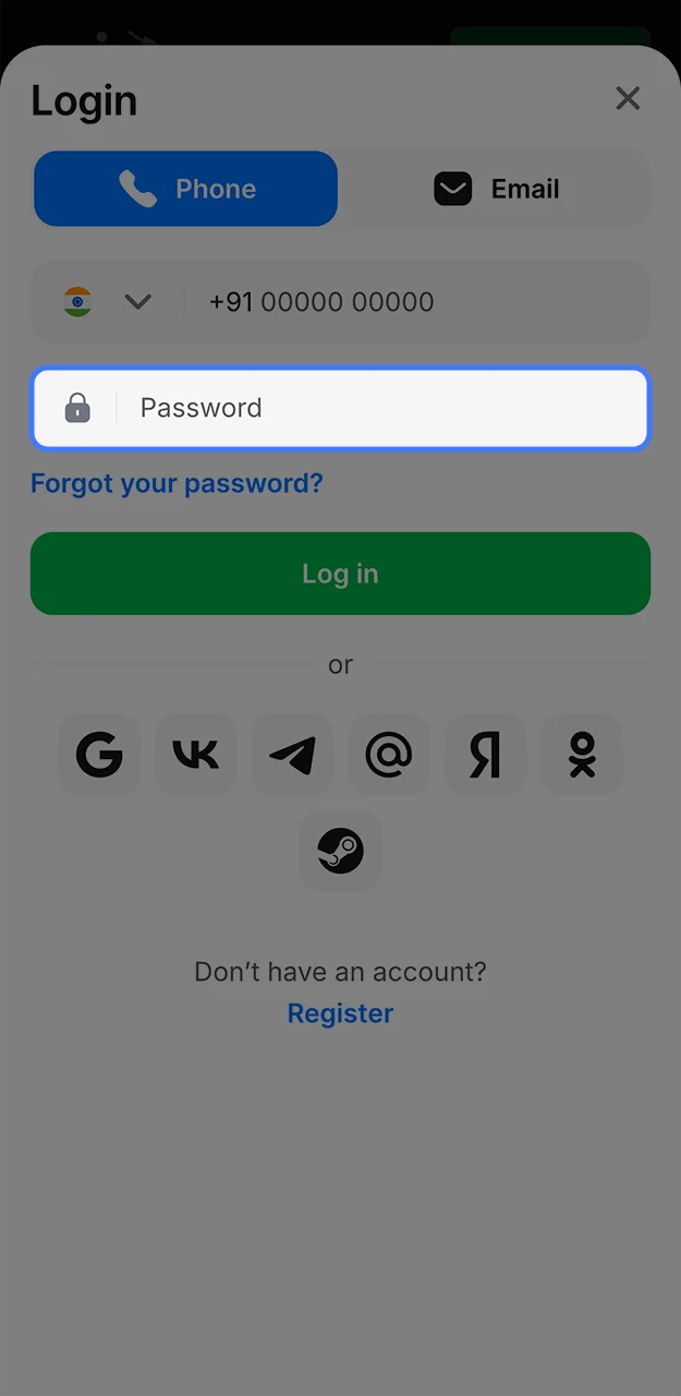 Please check your keyboard layout before entering the password required to log in to the 1win gambling platform.