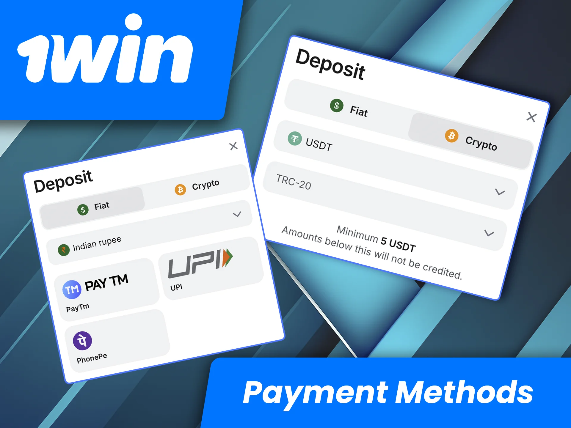 Take a look at the deposit methods available on the 1win website.