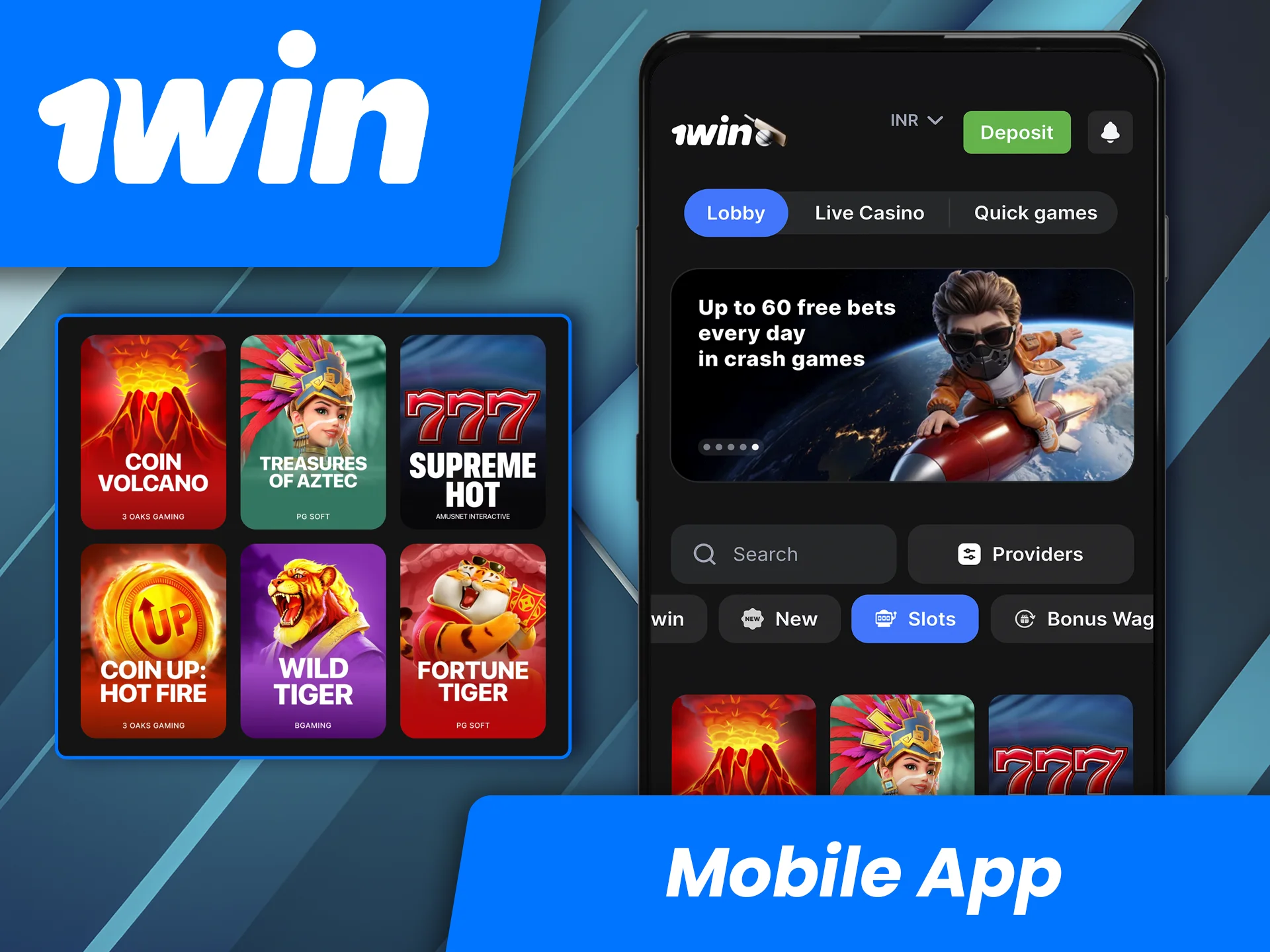 Play slots from anywhere with the 1win mobile app.