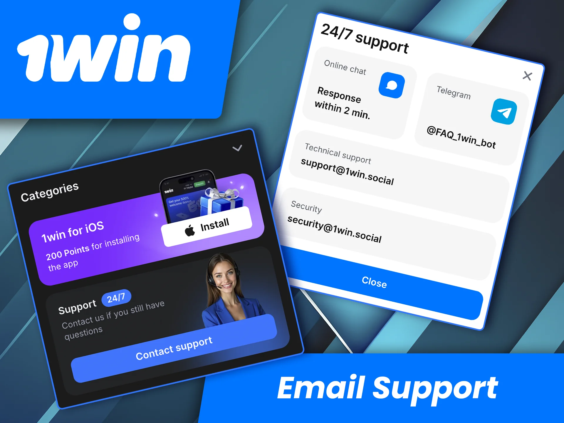 1win’s customer support is always available and will be happy to answer your questions via email.
