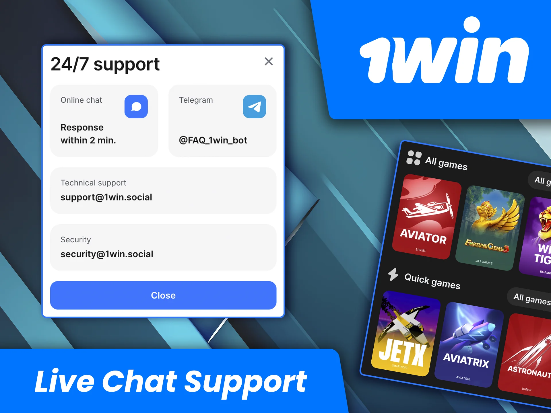 You can get quick and professional assistance from 1win support via live chat.