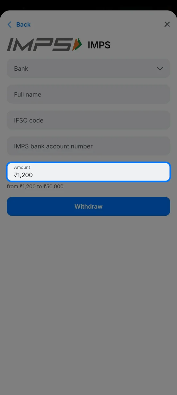 Select and enter the appropriate withdrawal amount on the 1win website.